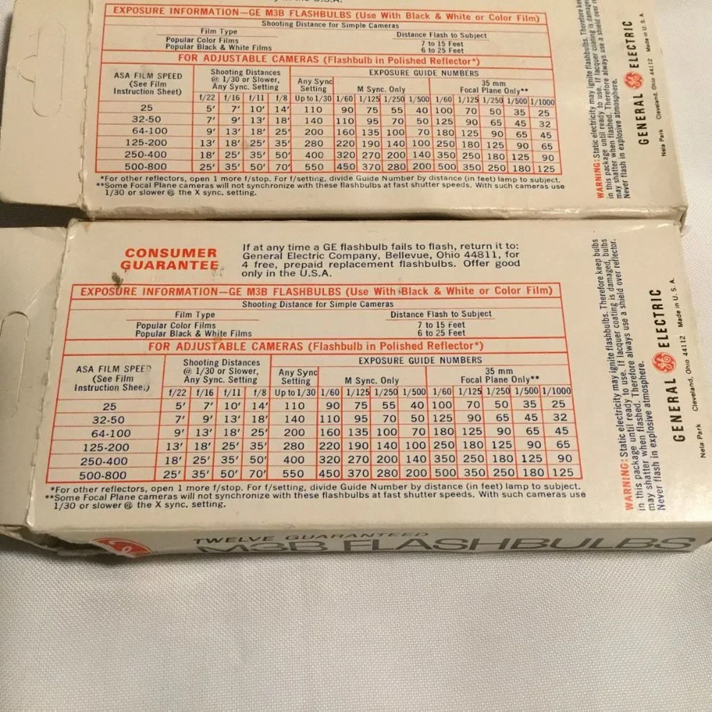 13 Blue Bulbs GE M3B USA Photoflash Blue Unfired Flash Bulbs - Vintage 'NEW'